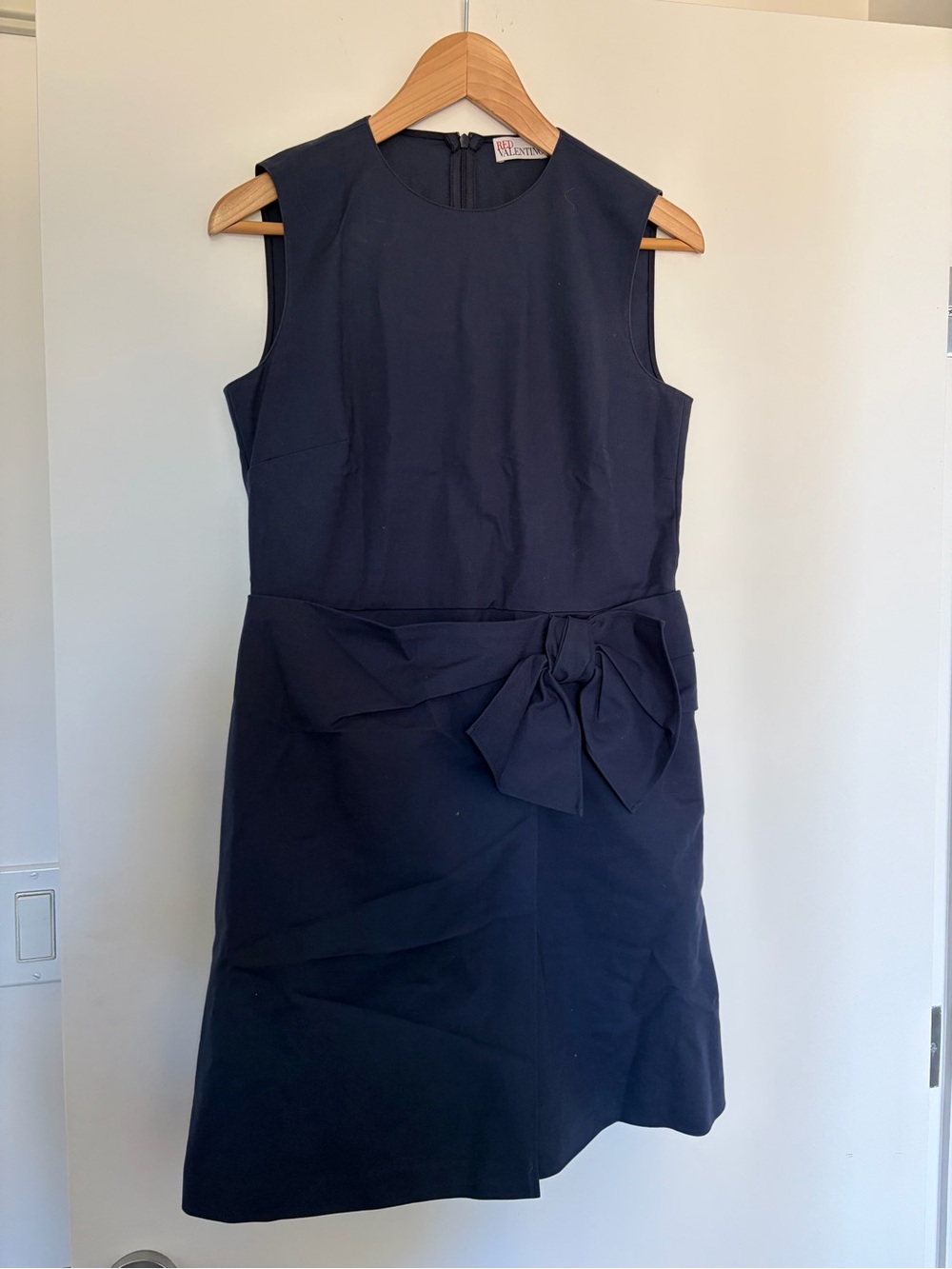 RED Valentino Navy Sleeveless Sheath Dress with Waist Bow